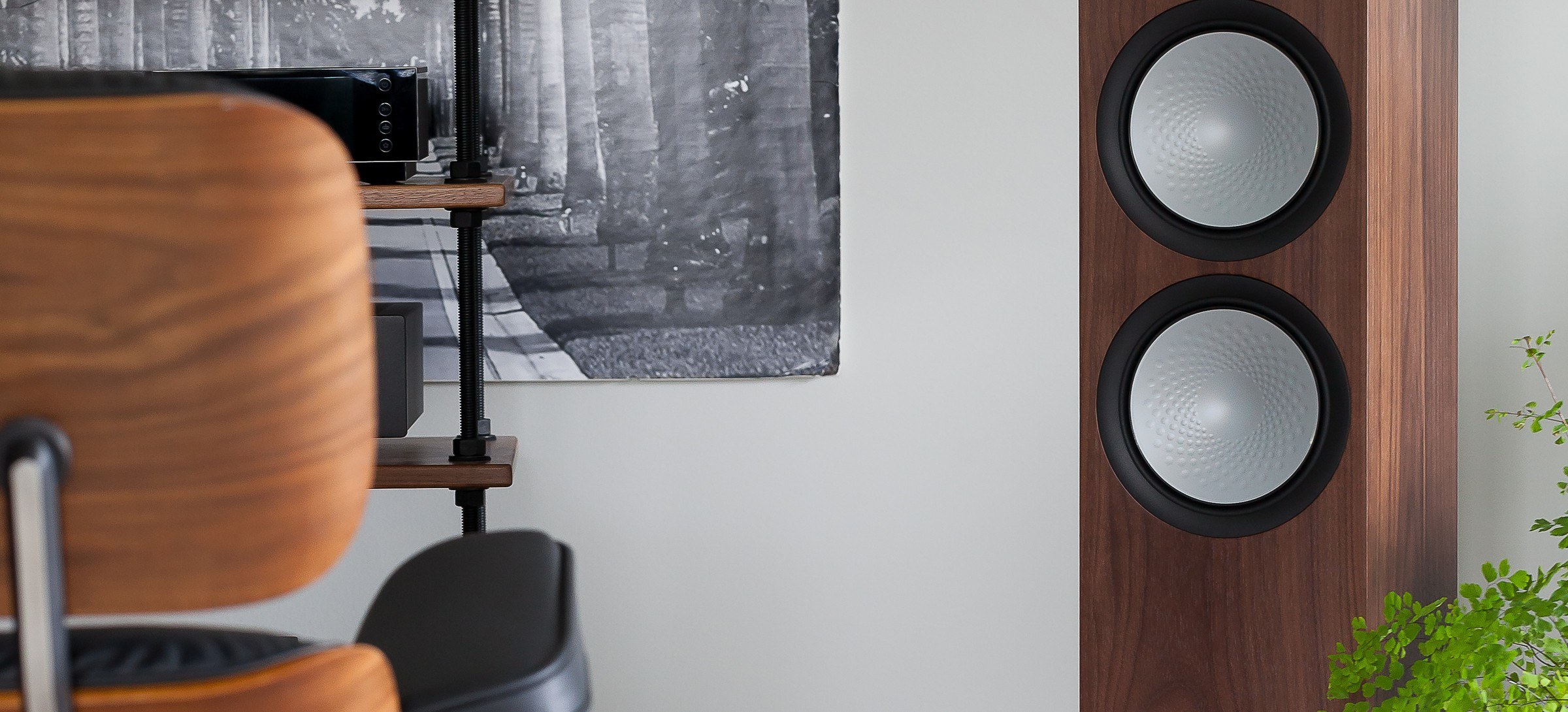 Listening room with Eames chair and speakers